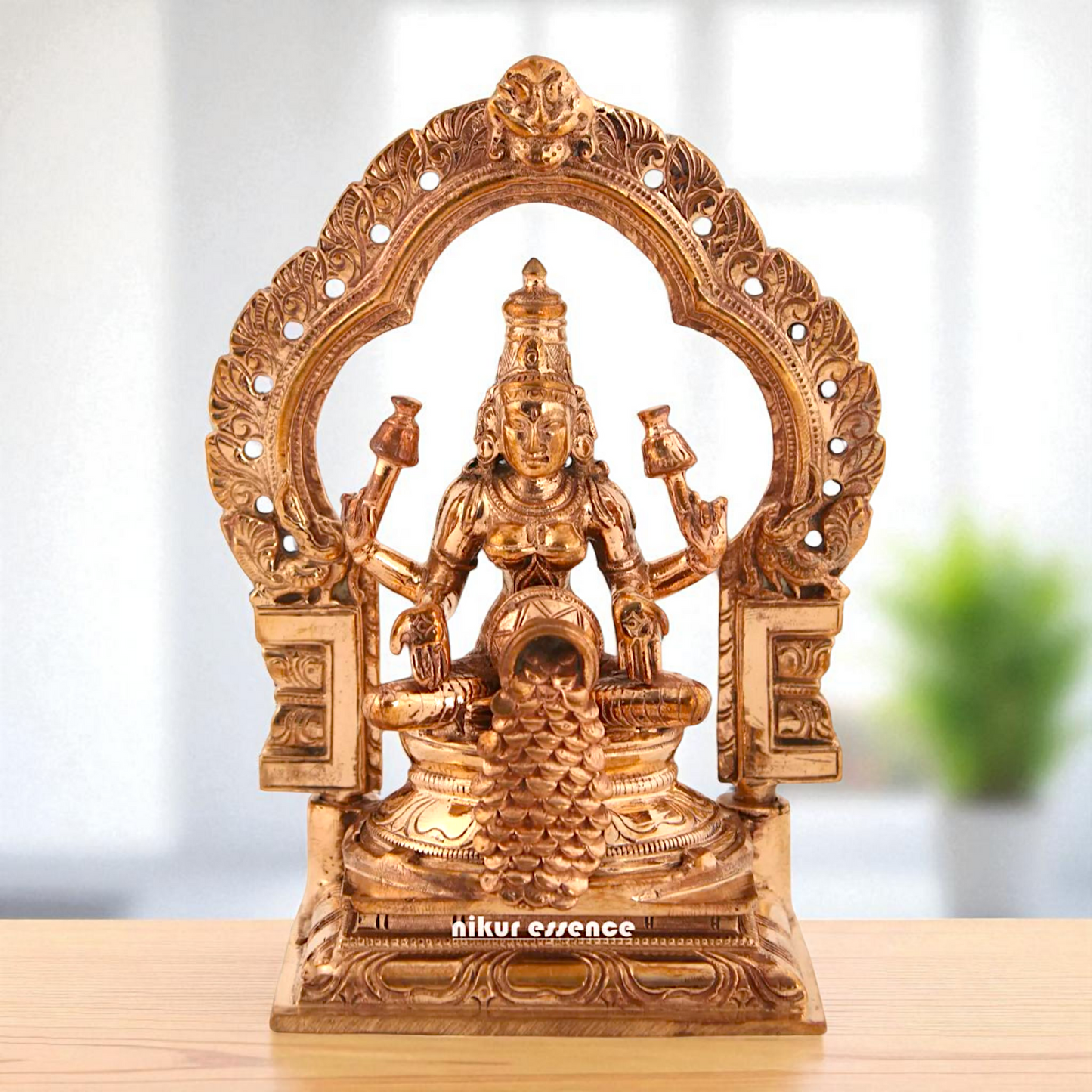 Goddess Dhan lakshmi Seated on kirtimukha throne Bronze Panchaloha idol - 5 Inches Nikuressence