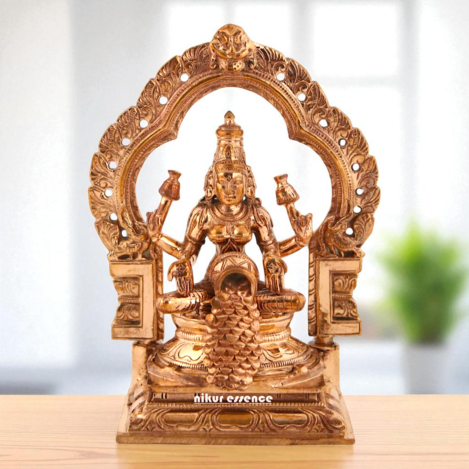 Goddess Dhan lakshmi Seated on kirtimukha throne Bronze Panchaloha idol - 5 Inches Nikuressence