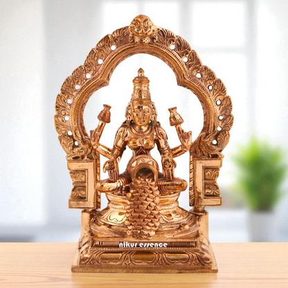 Goddess Dhan lakshmi Seated on kirtimukha throne Bronze Panchaloha idol - 5 Inches Nikuressence