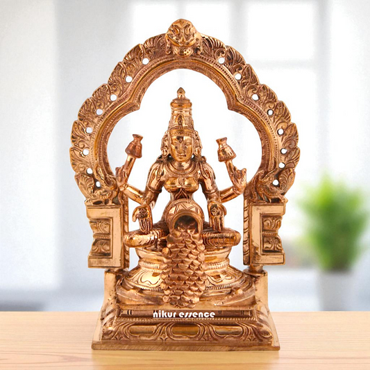 Goddess Dhan lakshmi Seated on kirtimukha throne Bronze Panchaloha idol - 5 Inches Nikuressence