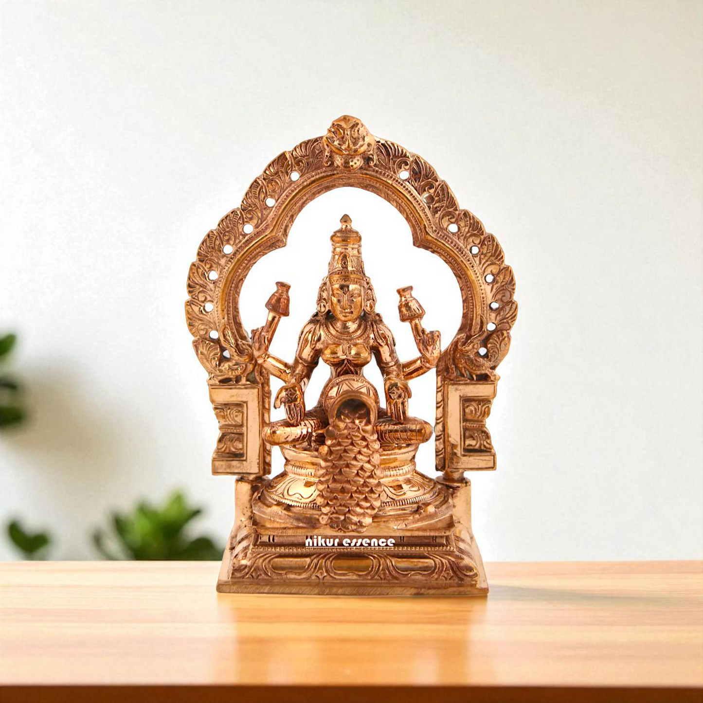 Goddess Dhan lakshmi Seated on kirtimukha throne Bronze Panchaloha idol - 5 Inches Nikuressence