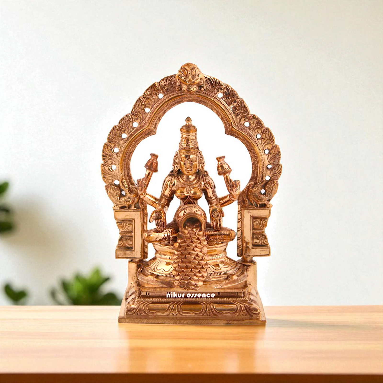 Goddess Dhan lakshmi Seated on kirtimukha throne Bronze Panchaloha idol - 5 Inches Nikuressence