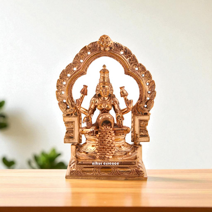 Goddess Dhan lakshmi Seated on kirtimukha throne Bronze Panchaloha idol - 5 Inches Nikuressence