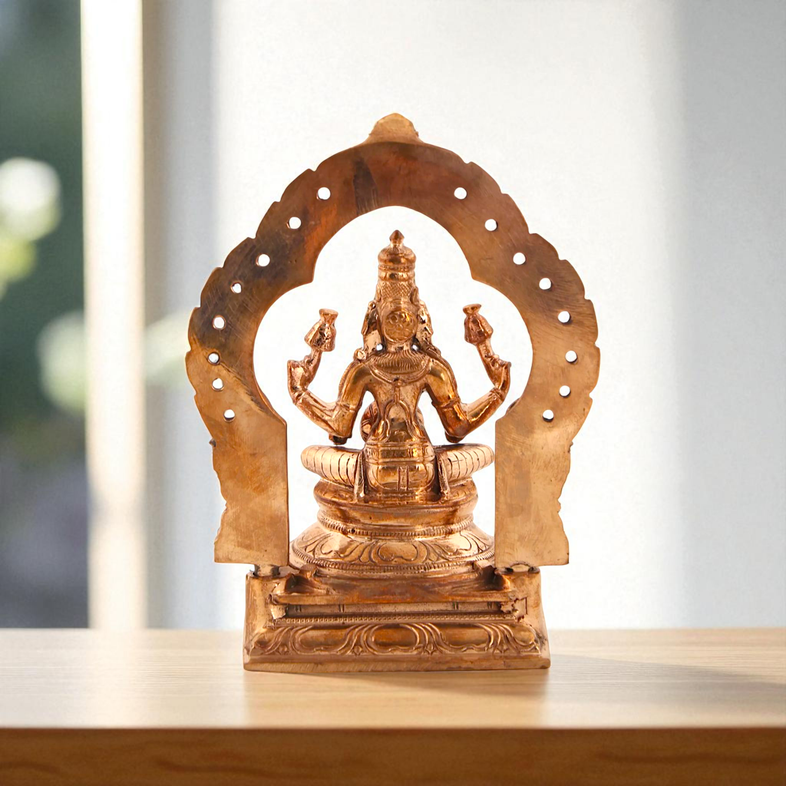 Goddess Dhan lakshmi Seated on kirtimukha throne Bronze Panchaloha idol - 5 Inches Nikuressence