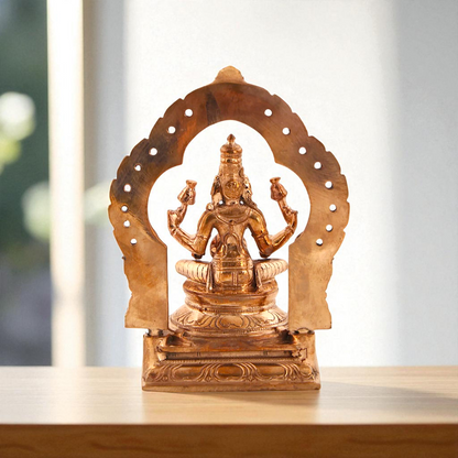 Goddess Dhan lakshmi Seated on kirtimukha throne Bronze Panchaloha idol - 5 Inches Nikuressence