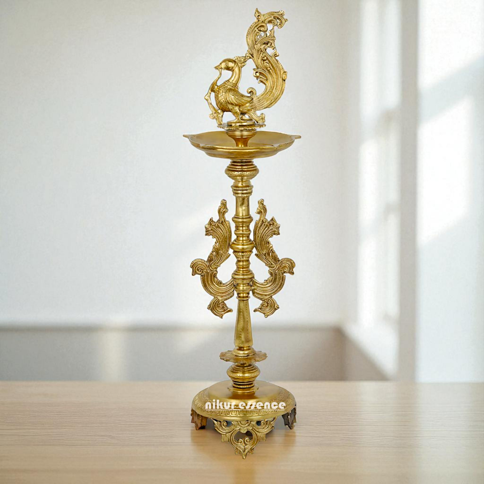 Peacock Dancing Diya lamp Bronze Panchaloha - 35 Inches Nikuressence