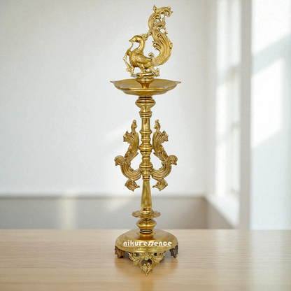 Peacock Dancing Diya lamp Bronze Panchaloha - 35 Inches Nikuressence