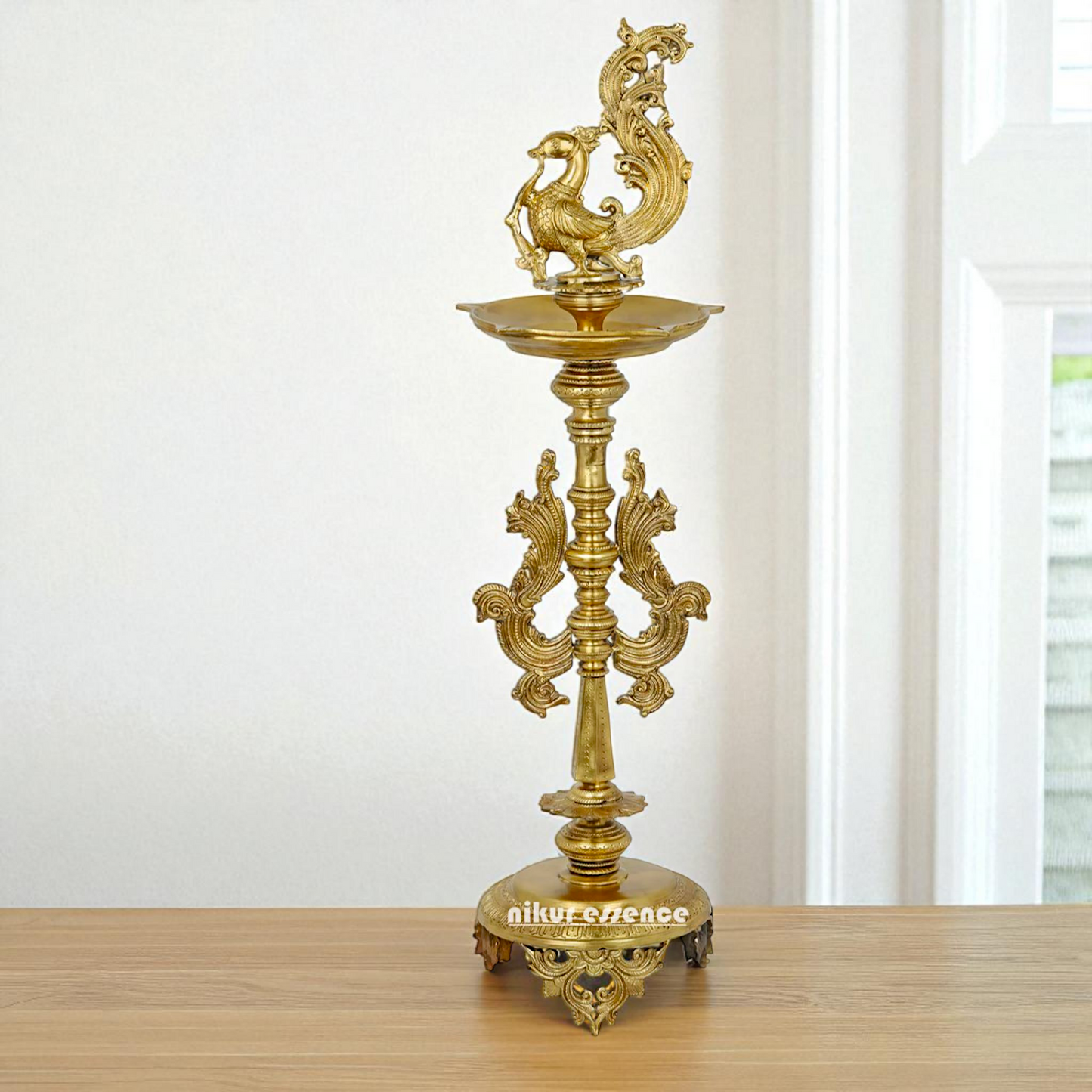 Peacock Dancing Diya lamp Bronze Panchaloha - 35 Inches Nikuressence