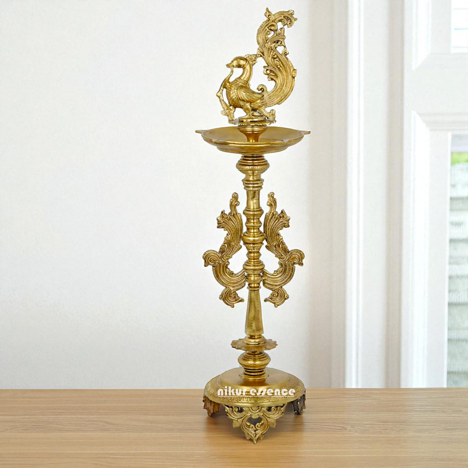 Peacock Dancing Diya lamp Bronze Panchaloha - 35 Inches Nikuressence
