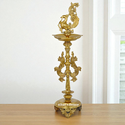Peacock Dancing Diya lamp Bronze Panchaloha - 35 Inches Nikuressence