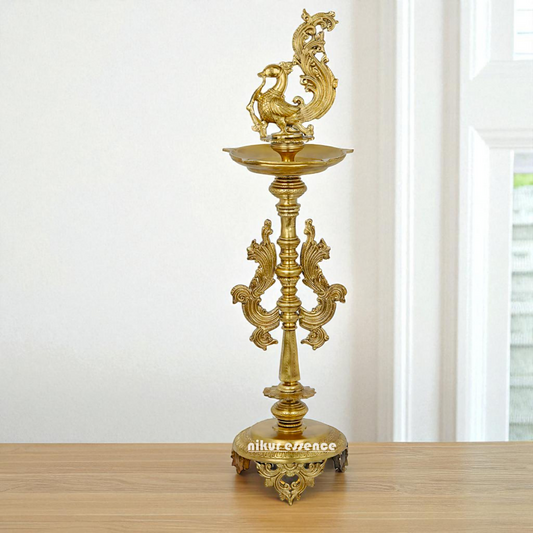 Peacock Dancing Diya lamp Bronze Panchaloha - 35 Inches Nikuressence