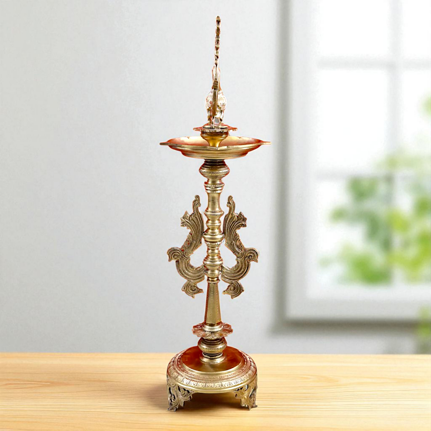 Peacock Dancing Diya lamp Bronze Panchaloha - 35 Inches Nikuressence