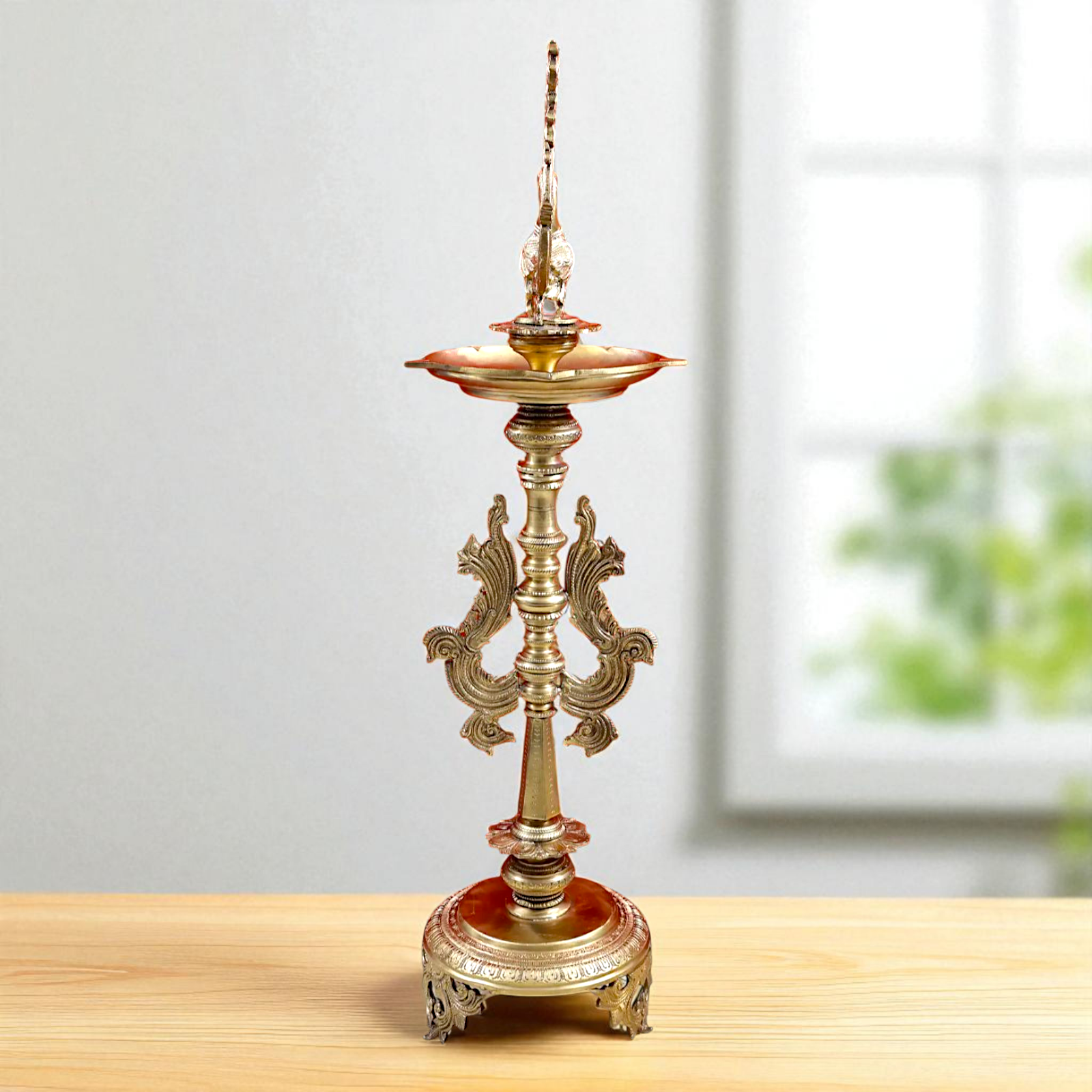 Peacock Dancing Diya lamp Bronze Panchaloha - 35 Inches Nikuressence