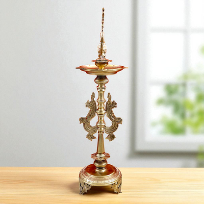Peacock Dancing Diya lamp Bronze Panchaloha - 35 Inches Nikuressence