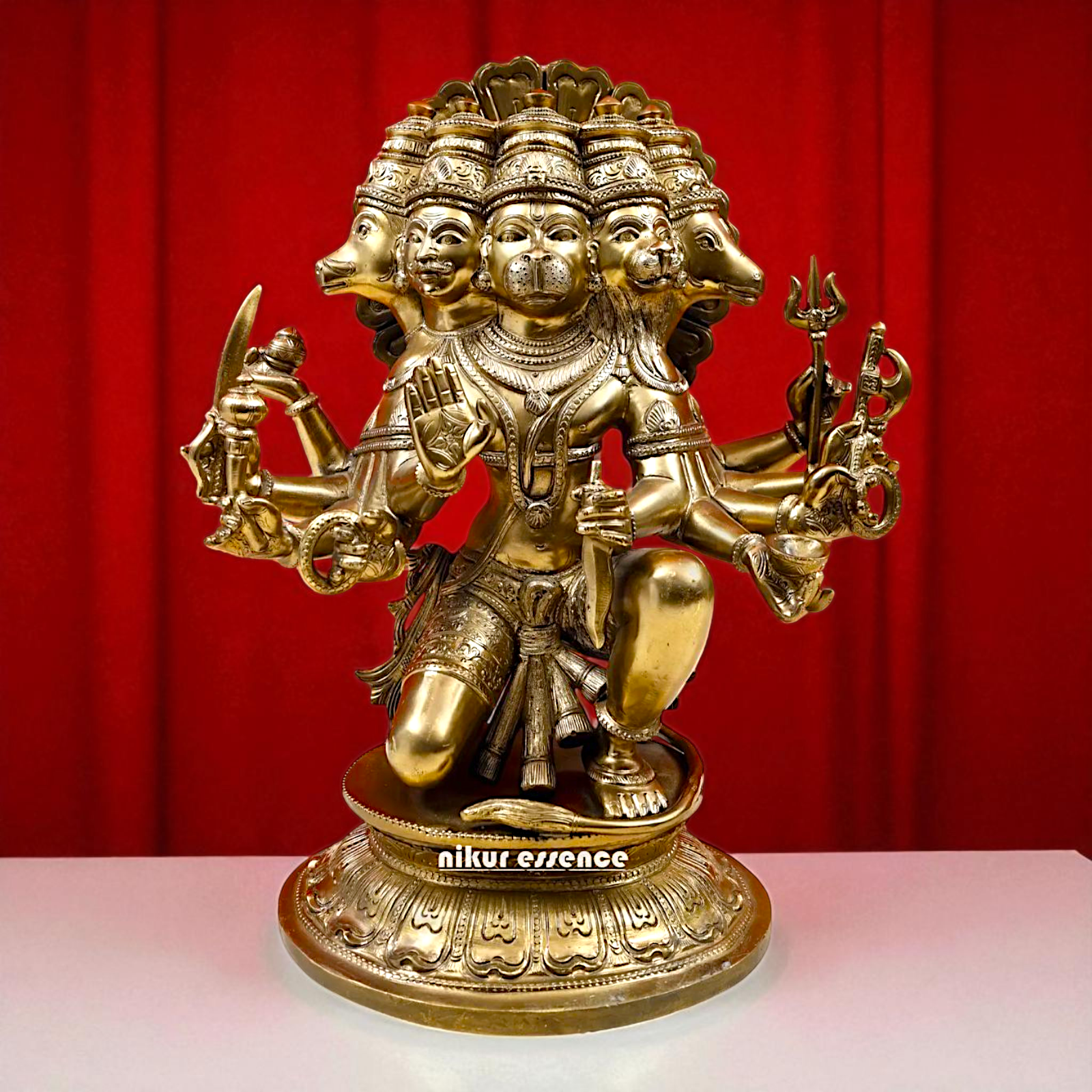 Panchaloha Hanuman ji Seated with blessing Bronze idol - 15 Inches Nikuressence