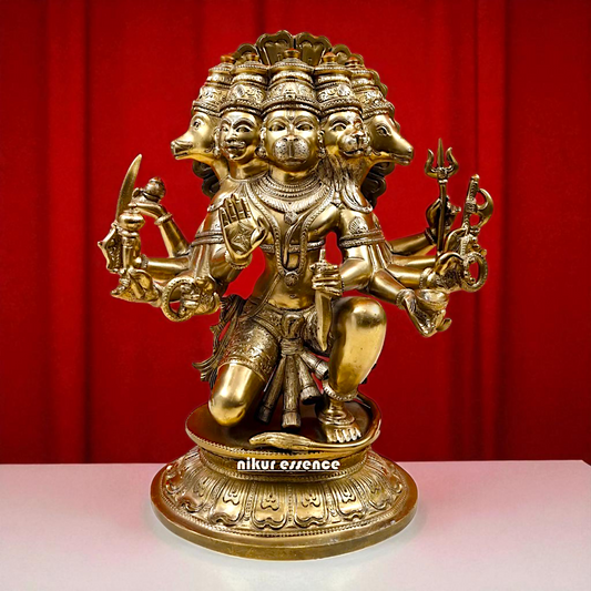 Panchaloha Hanuman ji Seated with blessing Bronze idol - 15 Inches Nikuressence
