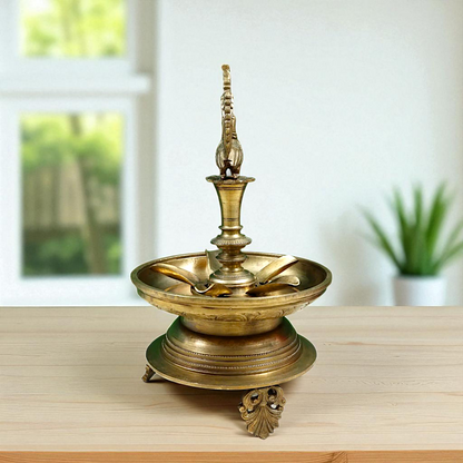 Peacock Diya wick lamp Bronze Panchaloha - 13 Inches Nikuressence