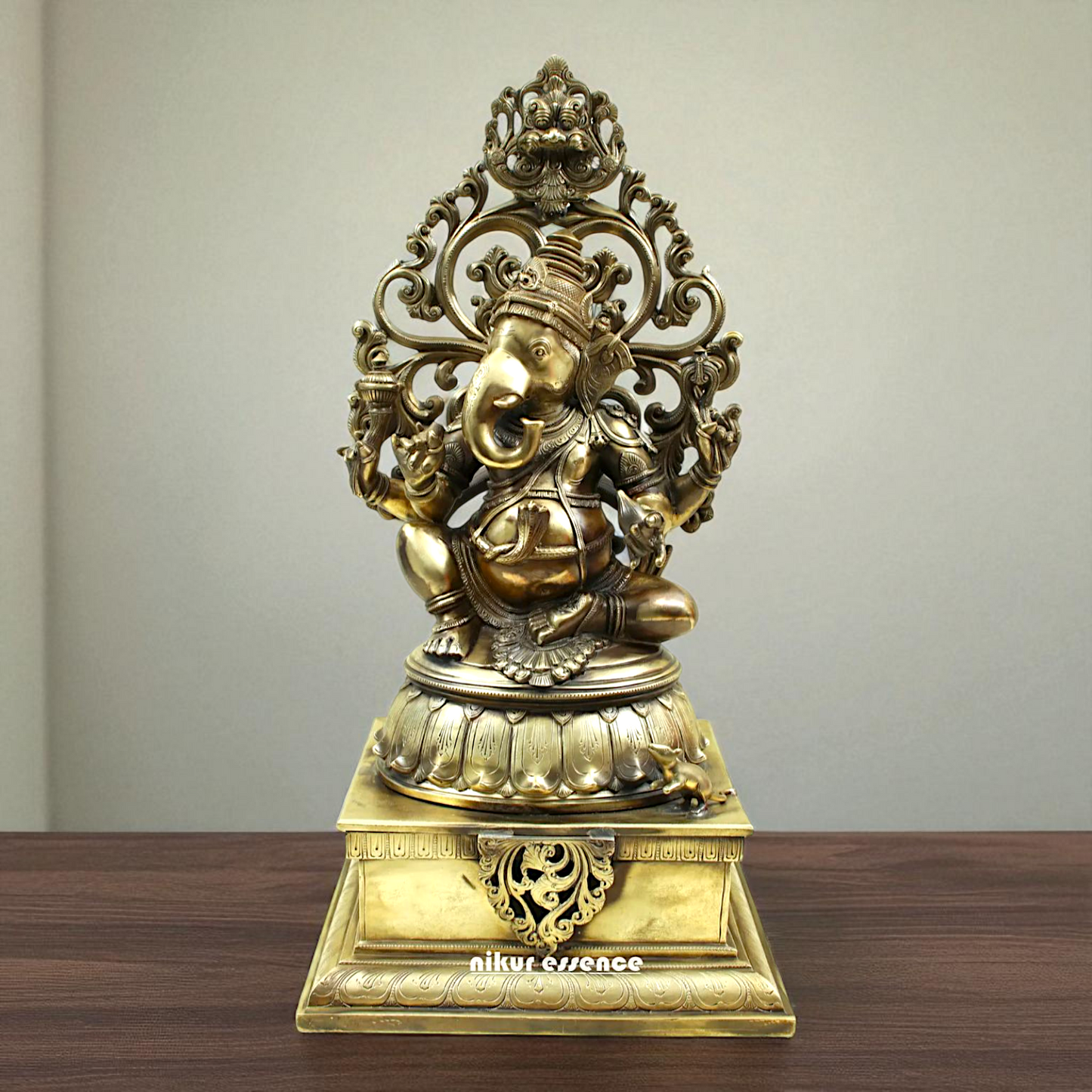 Lord Ganesha Bhagwan Seated on kirtimukha throne Bronze Panchaloha idol - 21 Inches Nikuressence