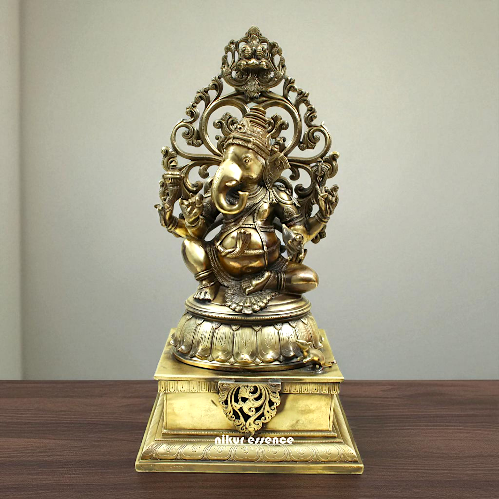 Lord Ganesha Bhagwan Seated on kirtimukha throne Bronze Panchaloha idol - 21 Inches Nikuressence
