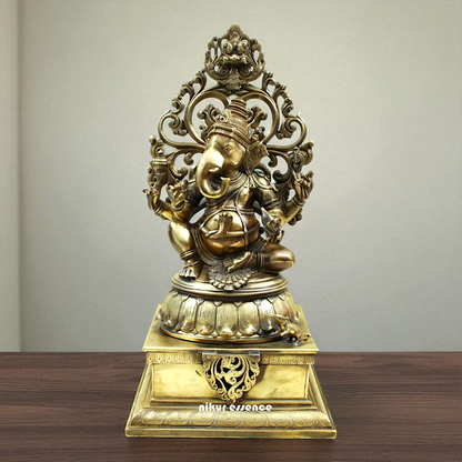 Lord Ganesha Bhagwan Seated on kirtimukha throne Bronze Panchaloha idol - 21 Inches Nikuressence