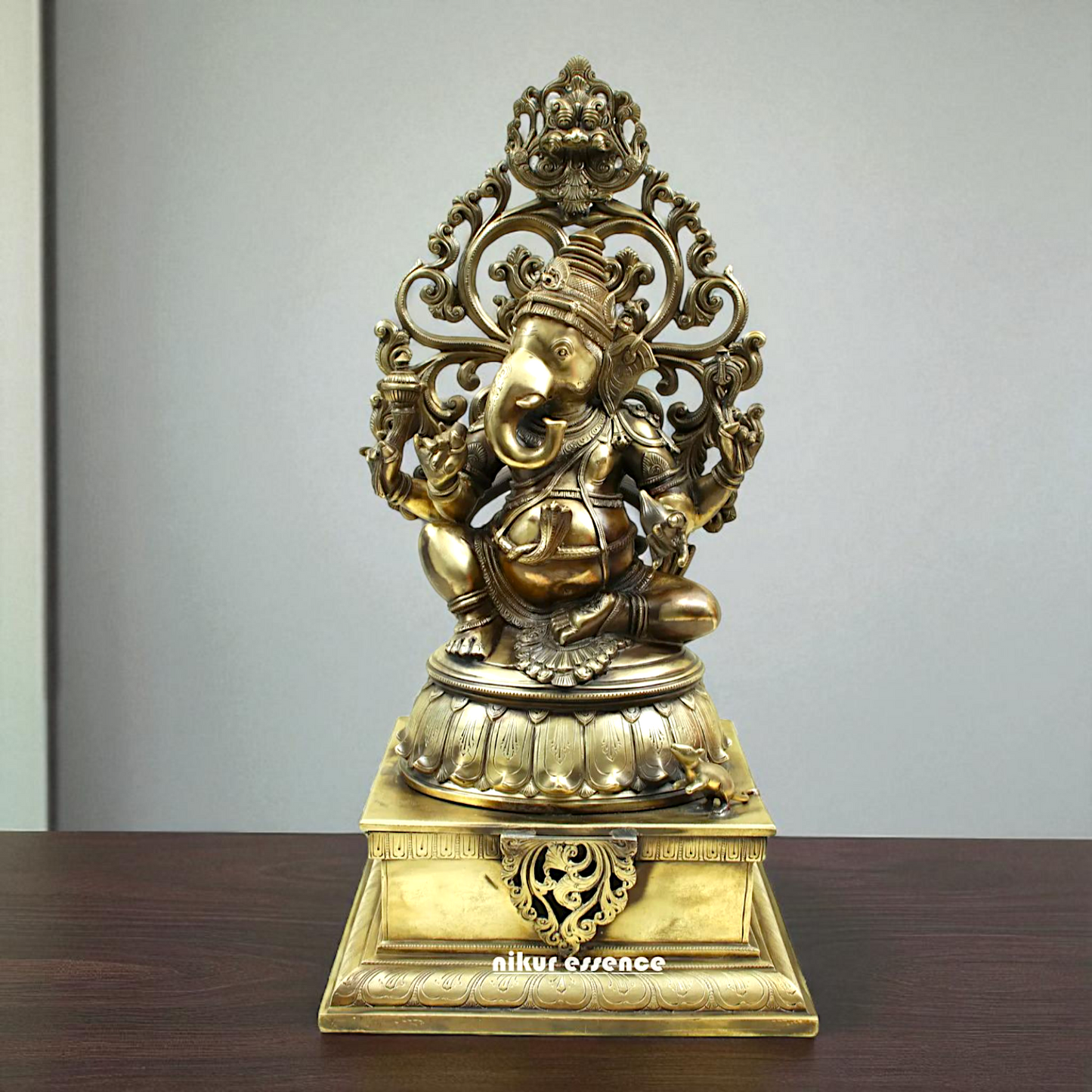 Lord Ganesha Bhagwan Seated on kirtimukha throne Bronze Panchaloha idol - 21 Inches Nikuressence