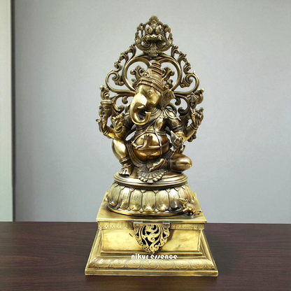 Lord Ganesha Bhagwan Seated on kirtimukha throne Bronze Panchaloha idol - 21 Inches Nikuressence