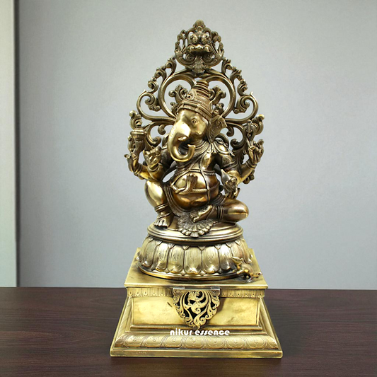 Lord Ganesha Bhagwan Seated on kirtimukha throne Bronze Panchaloha idol - 21 Inches Nikuressence