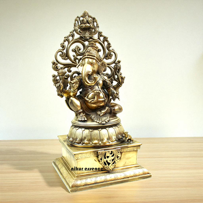 Lord Ganesha Bhagwan Seated on kirtimukha throne Bronze Panchaloha idol - 21 Inches Nikuressence