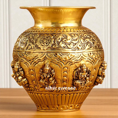 Asthalakshmi pot Matka kalash Solid Brass - 9 Inches Nikuressence