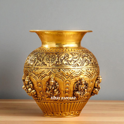 Asthalakshmi pot Matka kalash Solid Brass - 9 Inches Nikuressence