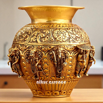 Brass Dashavatar Matka pot kalash - 8.5 Inches Nikuressence