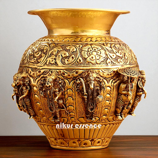 Brass Dashavatar Matka pot kalash - 8.5 Inches Nikuressence