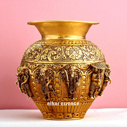 Brass Dashavatar Matka pot kalash - 8.5 Inches Nikuressence