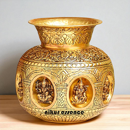 Ashtalakshmi pot Brass matka Kalash - 8 Inches Nikuressence
