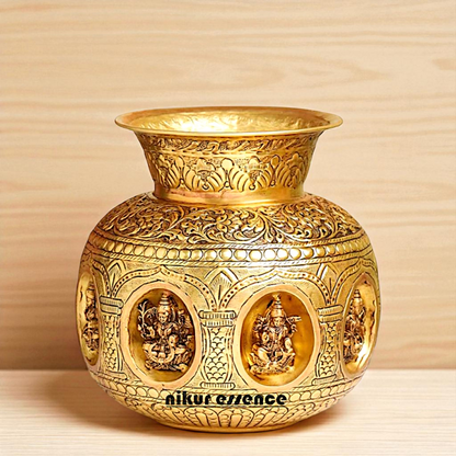 Ashtalakshmi pot Brass matka Kalash - 8 Inches Nikuressence