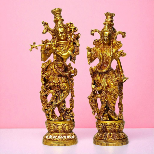 Pure Brass Radha Rani with krishna standing Playing Flute statue - 14 Inches Nikuressence