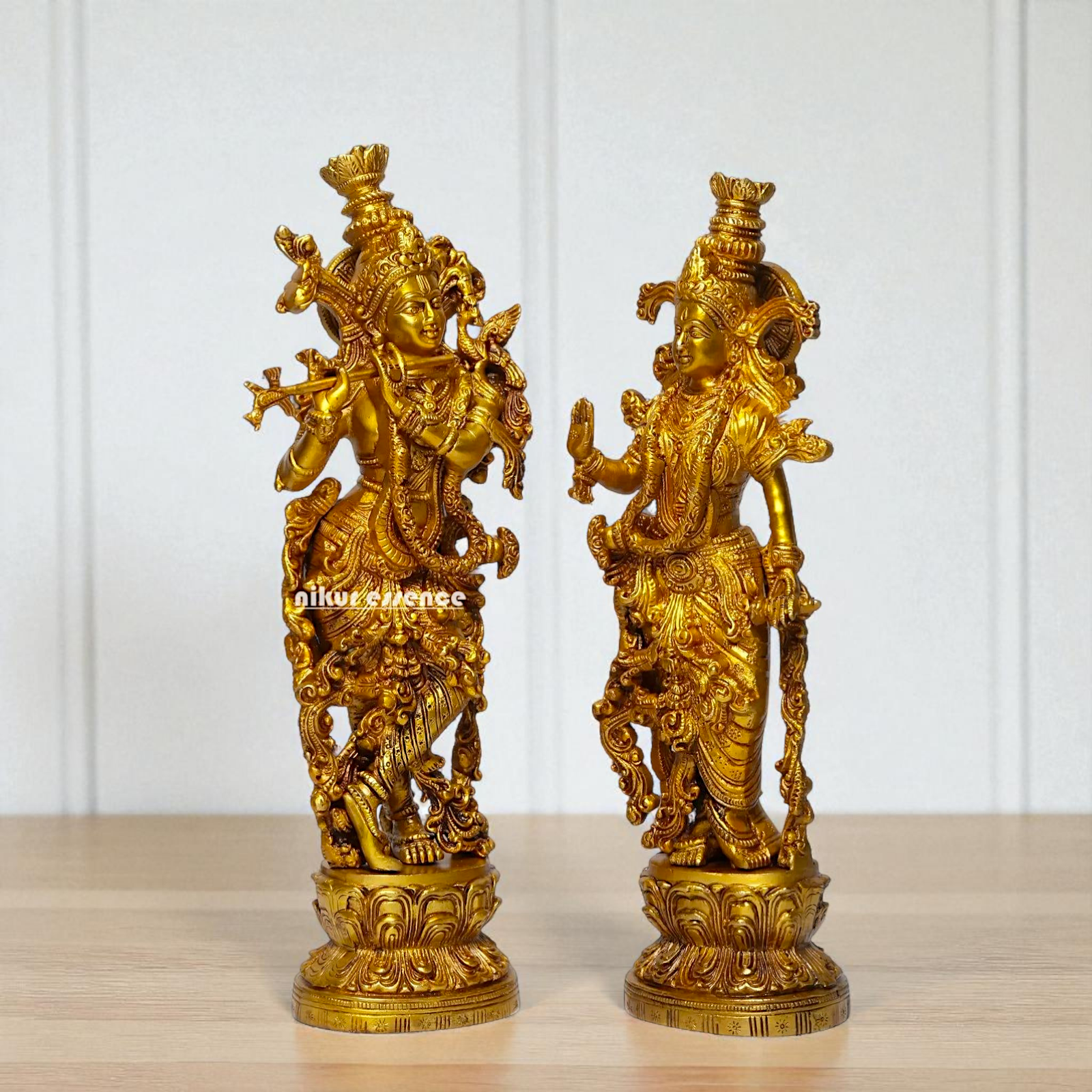 Pure Brass Radha Rani with krishna standing Playing Flute statue - 14 Inches Nikuressence