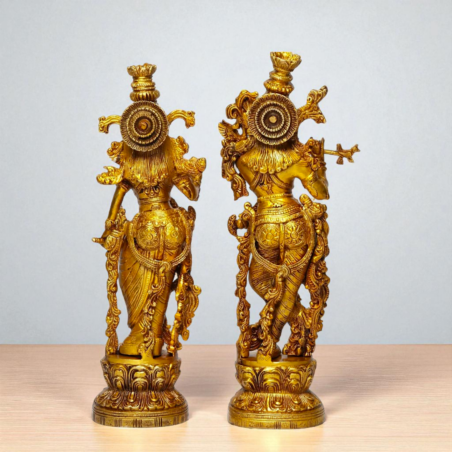 Pure Brass Radha Rani with krishna standing Playing Flute statue - 14 Inches Nikuressence
