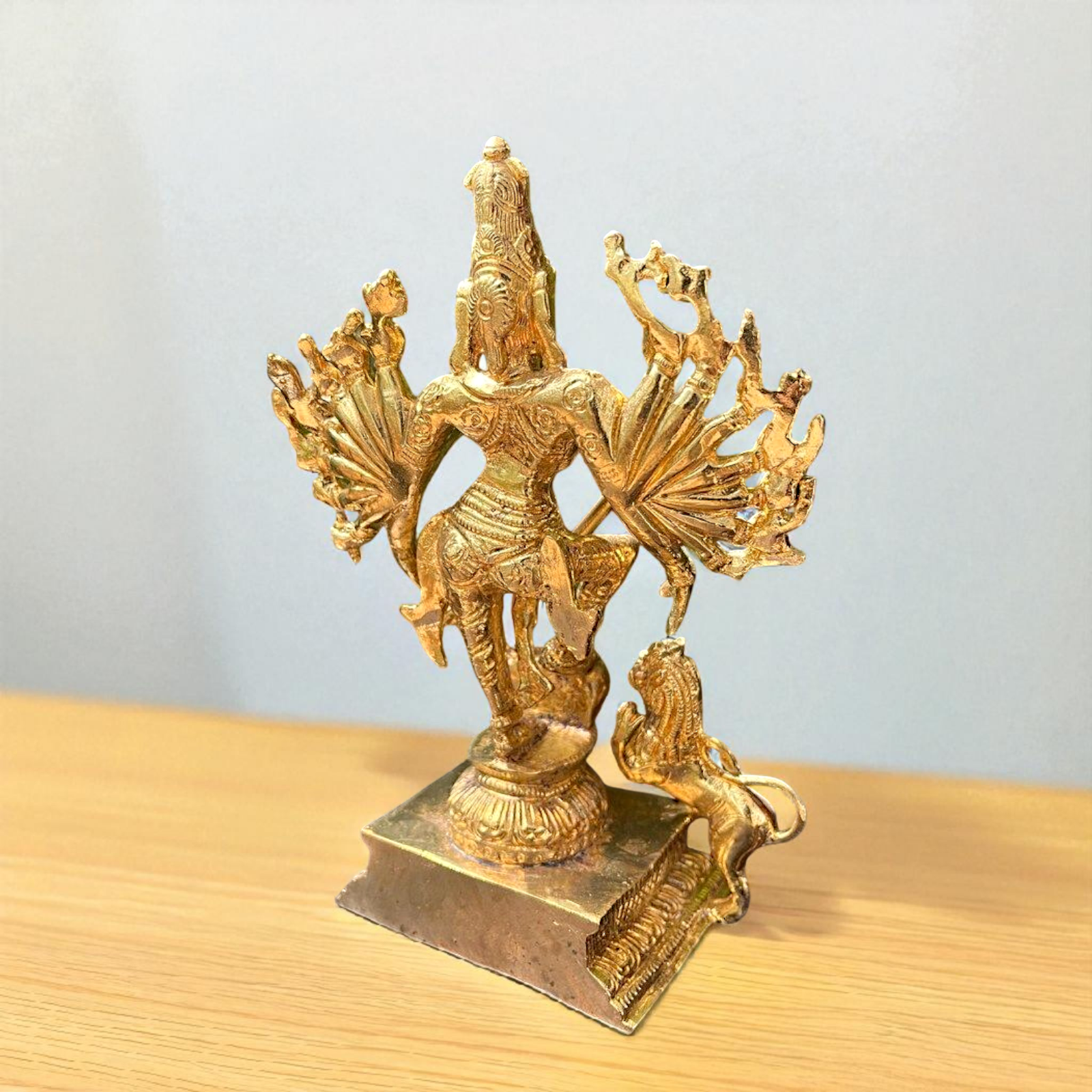 Goddess Mahishasura Mardini Durga Devi with lion Panchaloha/Bronze idol - 7.5 Inches Nikuressence