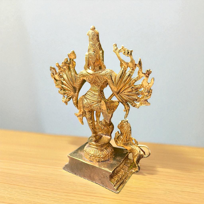 Goddess Mahishasura Mardini Durga Devi with lion Panchaloha/Bronze idol - 7.5 Inches Nikuressence