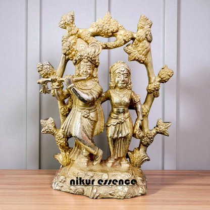 Radha Krishna Playing Flute with Tree Brass pital statue - 6.4 inches Nikuressence