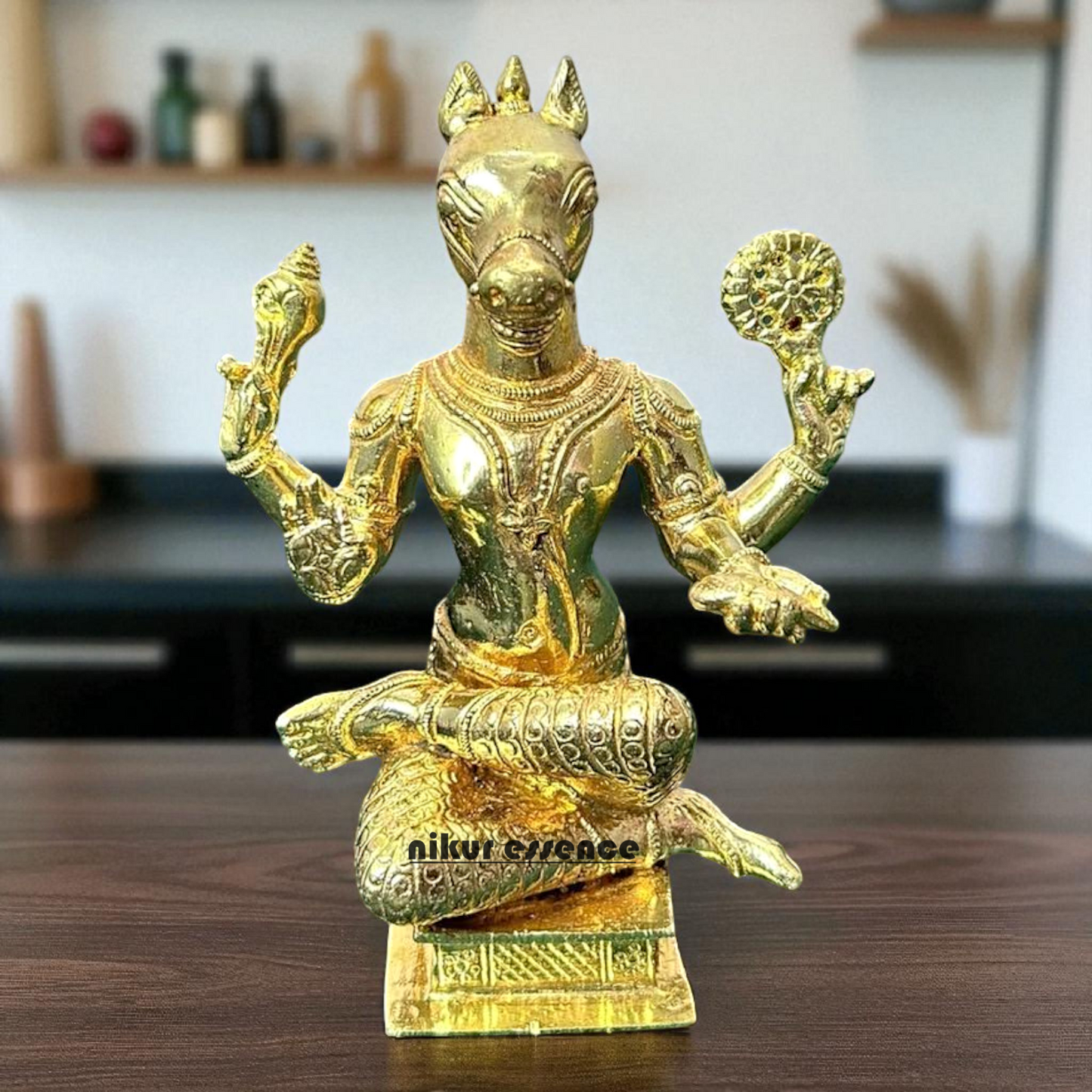 Hayagriva Vishnu Bhagwan Avtar seated on throne Bronze/Panchaloha idol - 6 Inches Nikuressence