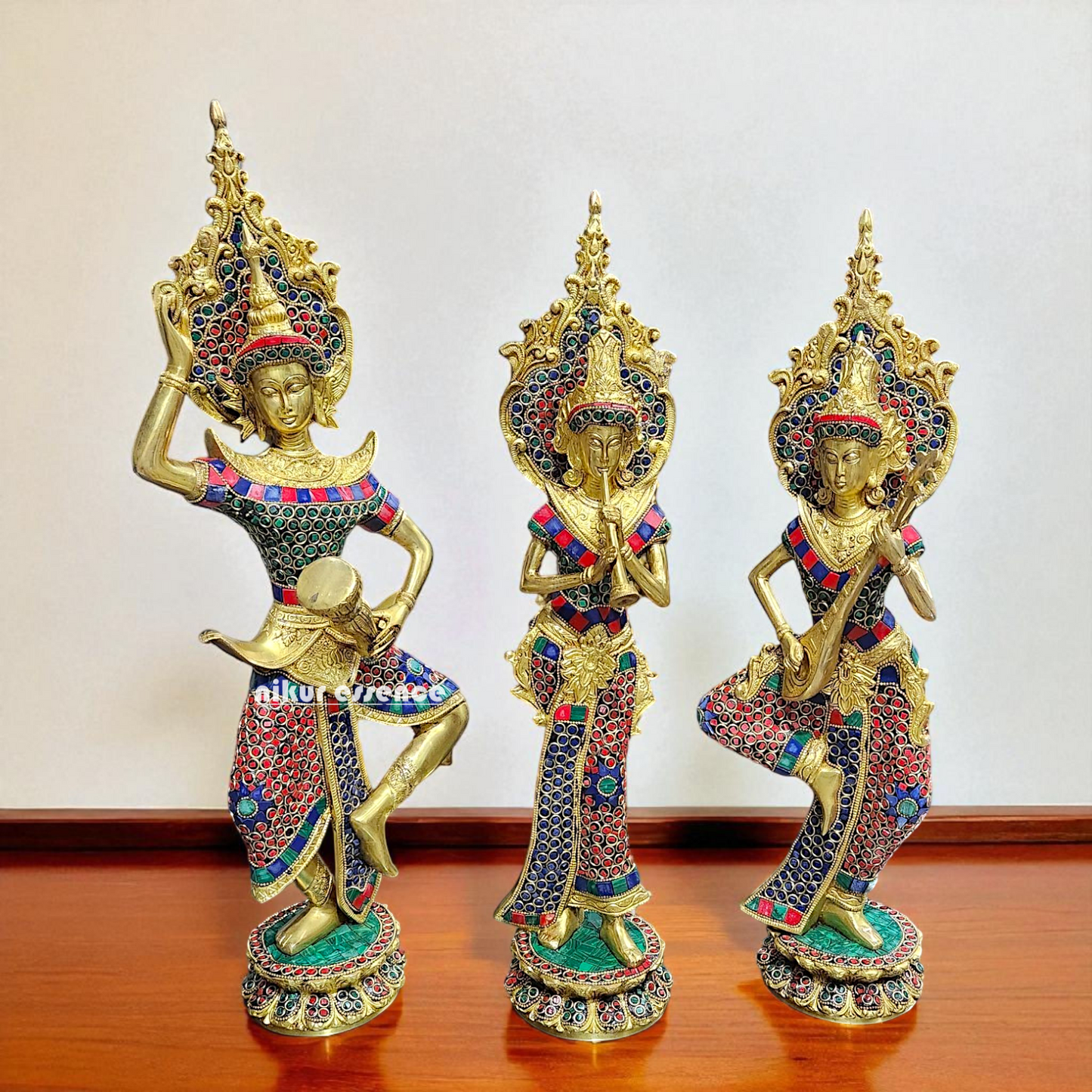Thai ladies musicians set Brass with stone work idol - 22 Inches Nikuressence