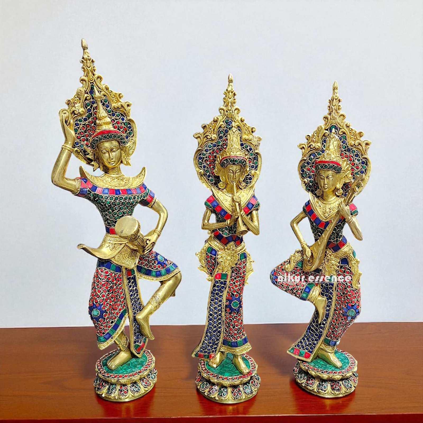 Thai ladies musicians set Brass with stone work idol - 22 Inches Nikuressence