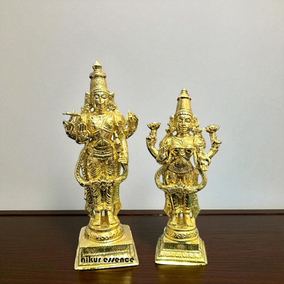 Vishnu with Lakshmi standing Blessing Bronze/Panchaloha idol - 7 Inches Nikuressence