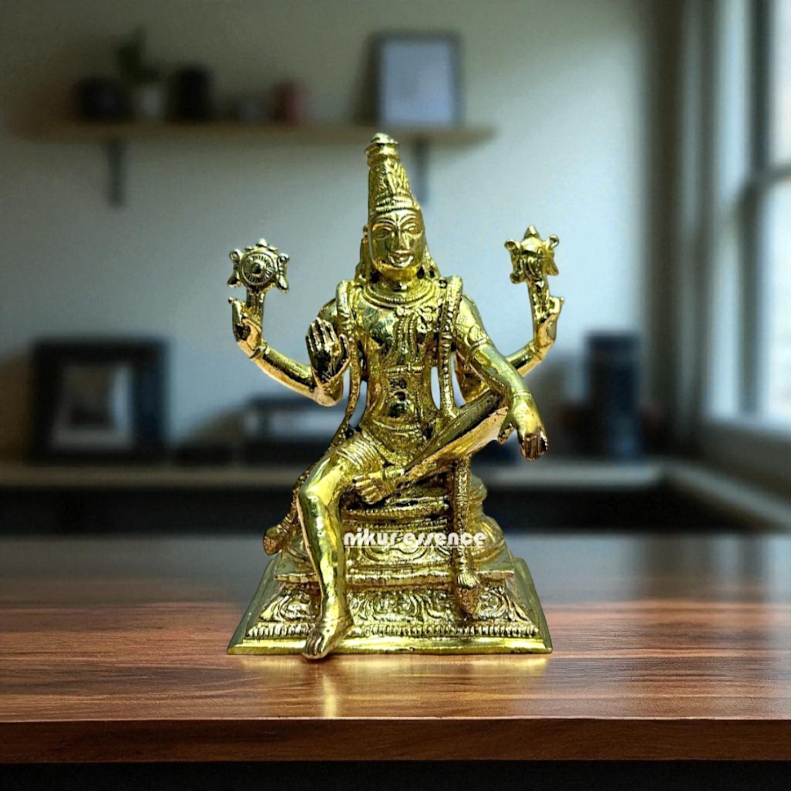 Narayan Vishnu Seated with Four Armed Bronze/Panchaloha idol - 4.8 Inches Nikuressence