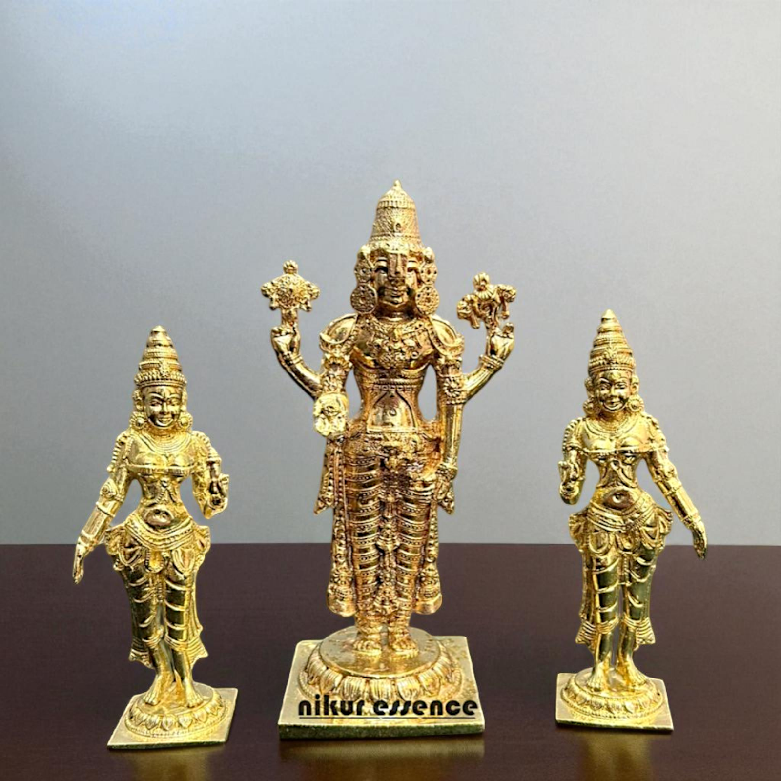 Srinivasa with Sridevi and Bhudevi Bronze/Panchaloha idol - 6.8 Inches Nikuressence