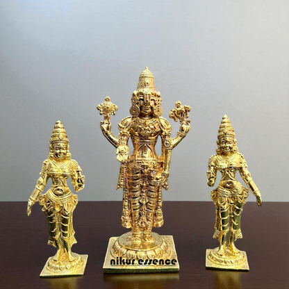 Srinivasa with Sridevi and Bhudevi Bronze/Panchaloha idol - 6.8 Inches Nikuressence