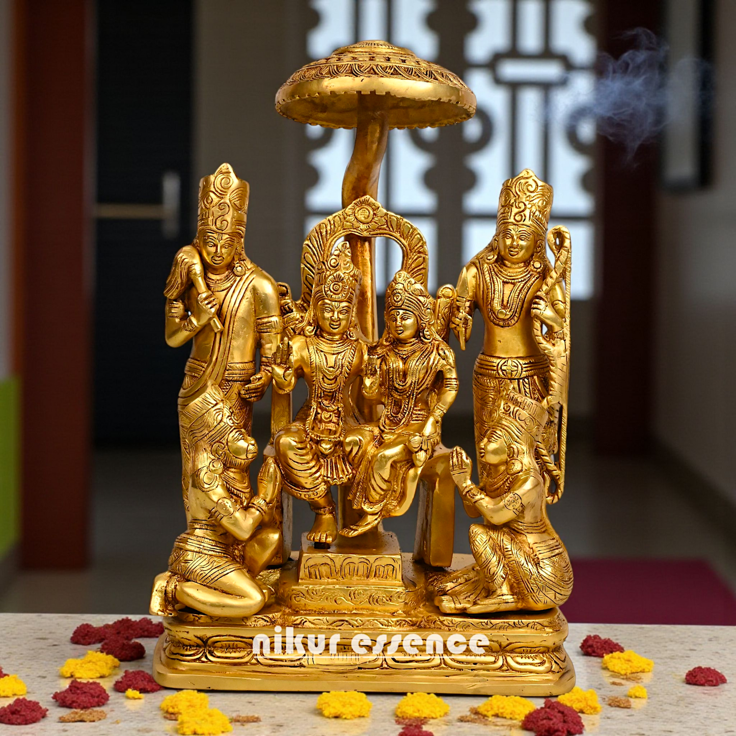 Ram Darbar Seated on singhasan solid Brass idol - 15 Inches Nikuressence