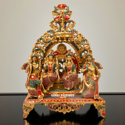 Big Ram Darbar seated on singhasan with bells Brass stone work idol - 23.5 Inches Nikuressence